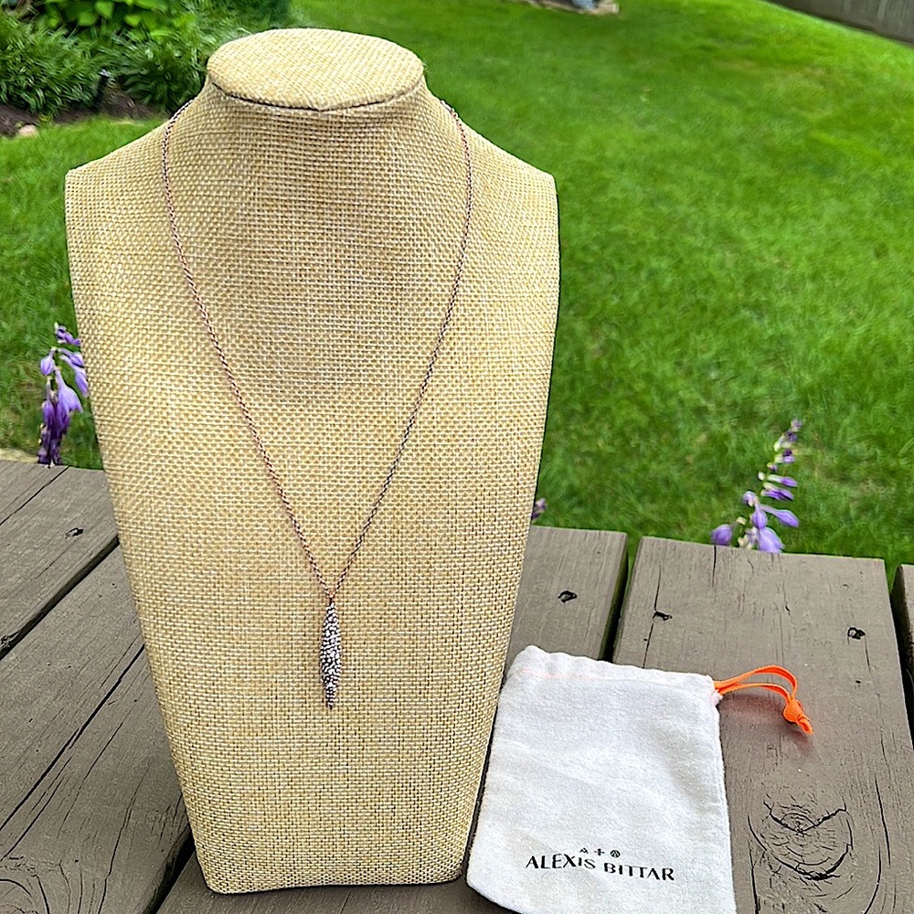 ALEXIS BITTAR ROSE GOLD TONE CRYSTAL ENCRUSTED MISS HAVISHAM SPEAR NECKL…